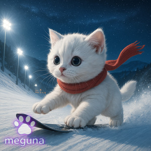 一直線にゃん！スノーボード！