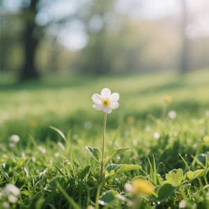 早春のまきばに咲くいちりんの花