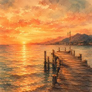 夕暮れの海辺