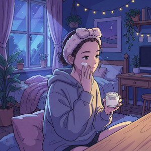 静かな夜のスキンケアとリラックス