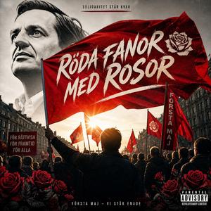 Röda fanor med rosor