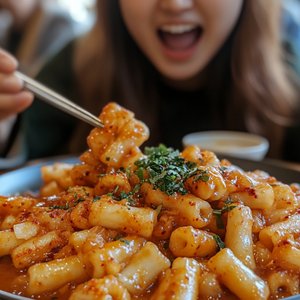 매운 떡볶이 한입