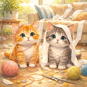 いたずらがばれちゃった子猫たち