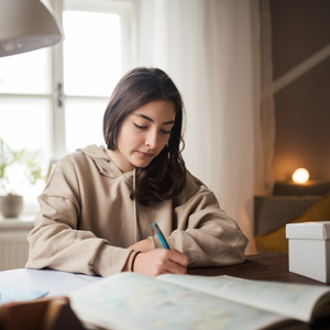 Pensive Gaze into Flickering Flames