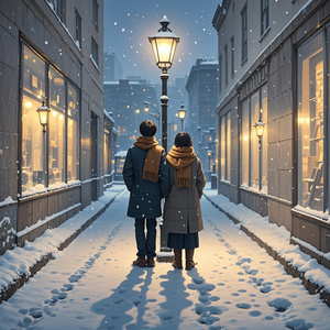 雪落黄昏的路灯