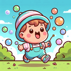 baby chasing bubbles
