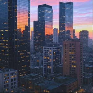 夕陽落ちる ビルの影