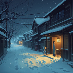 雪降る夜、江戸の家路