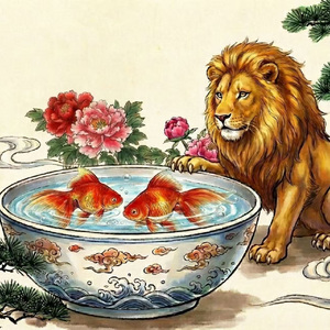 狮子配金鱼