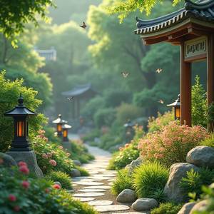 편안한 마음을 위한 한국 정원 속 피아노 연주