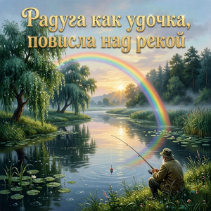 Радуга как удочка, повисла на рекой