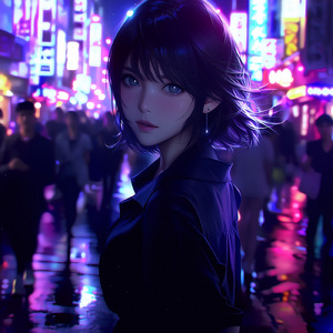 夜のネオンと蝶