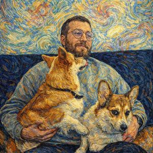 Собака машет хвостом рыжим