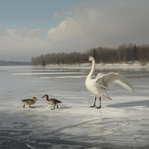 氷の上の水鳥たちのワルツ