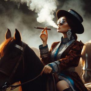A confident woman smokes a cigar (Chinese)