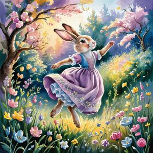 Osterhase tanzend im Licht