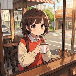 カフェの窓際で