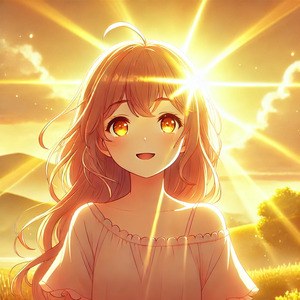 朝日を浴びるて輝く 少女