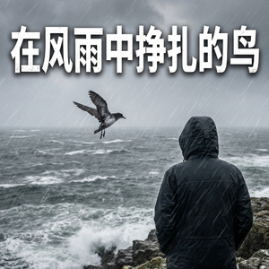 在风雨中挣扎的鸟