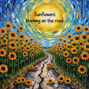 Sunflowers blooming on the road