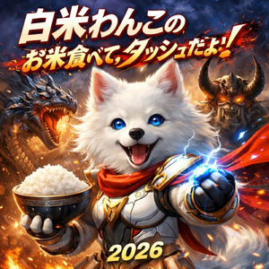 白米わんこのお米食べて、ダッシュだよ 2026
