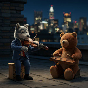 夜景のデュオ、屋上から響くハンマーダルシマーとバイオリンが紡ぐ星の音色