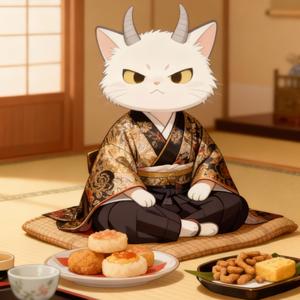 カリカリ食べる猫の顔は悪代官 cat scheming face