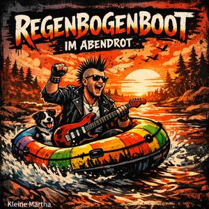 Regenbogenboot im Abendrot