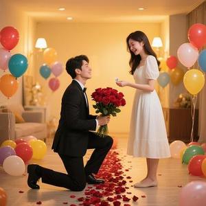 红玫瑰与求婚戒的浪漫