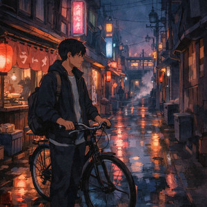 Neon Alley Bicycle Scene