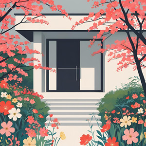 玄関に咲く花