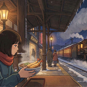夜汽車と天ぷらそば - 駅のホーム、温もりのLofi BGM